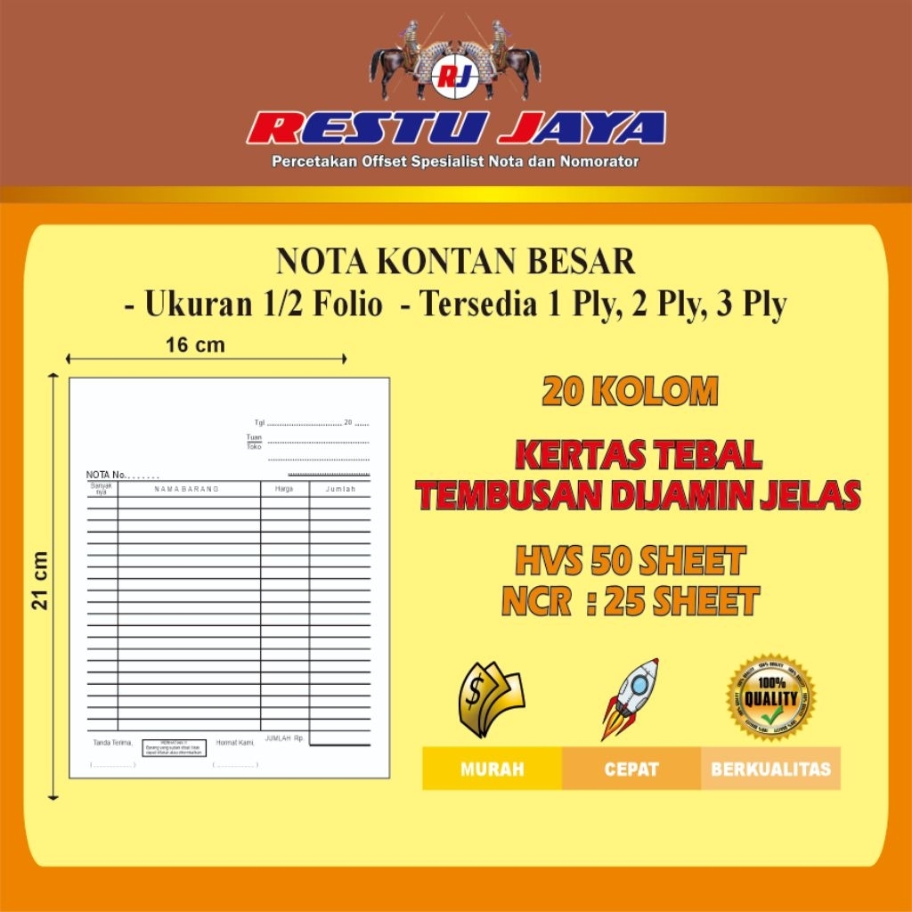 

10 Buku Nota Kontan 1 ply 2ply 3ply Ukuran Besar (210mmx160mm) Premium