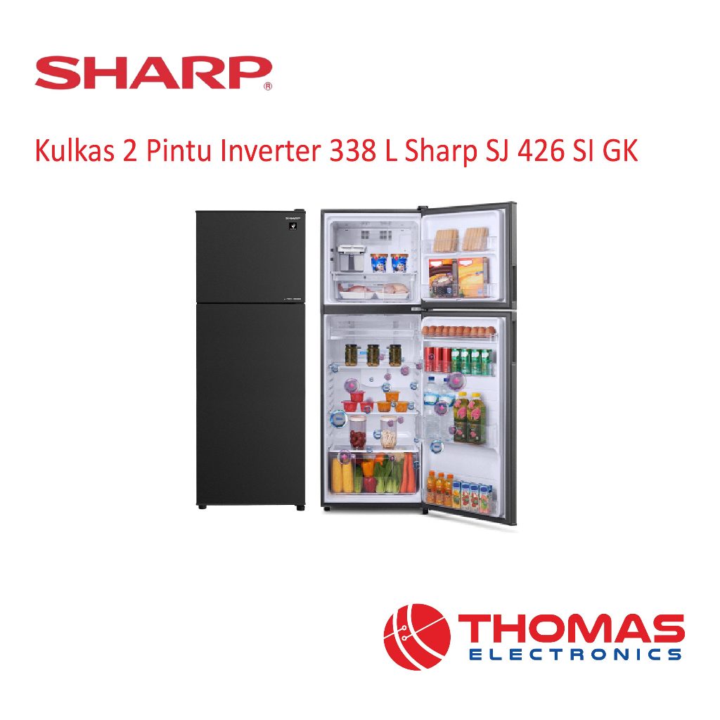 Sharp SJ426SIGK Kulkas 2 Pintu 338L Inverter Black Glitter