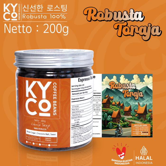 

Biji Kopi Robusta Toraja 200 gram - Espresso Beans Grade 1 | Roast Beans | Mokapot | Medium Dark Roast | Kopi Susu | Blend Kopi | Kiyowo Coffee Roastery
