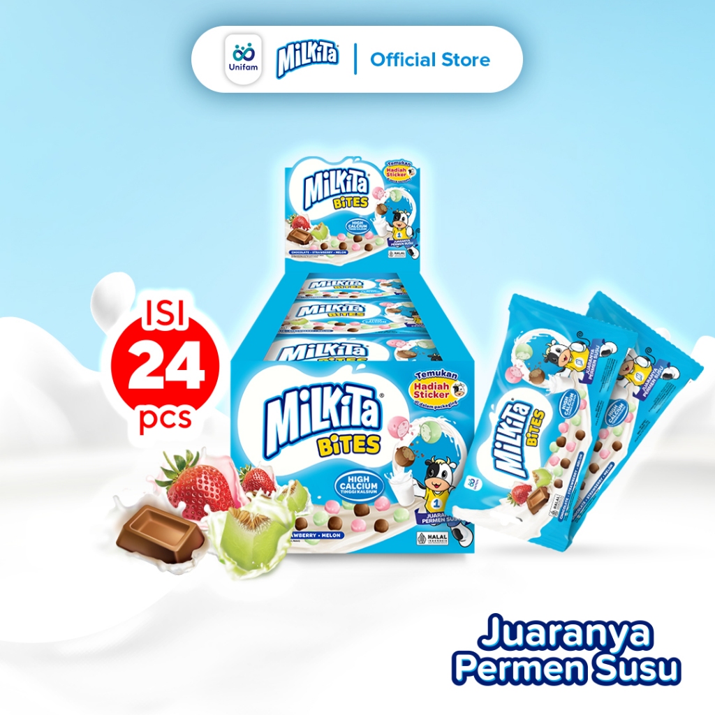 

Milkita Bites Permen Susu Box - Crunchy Diluar Chewy Didalam 1 Box (Isi 24Pack) @25 Gram