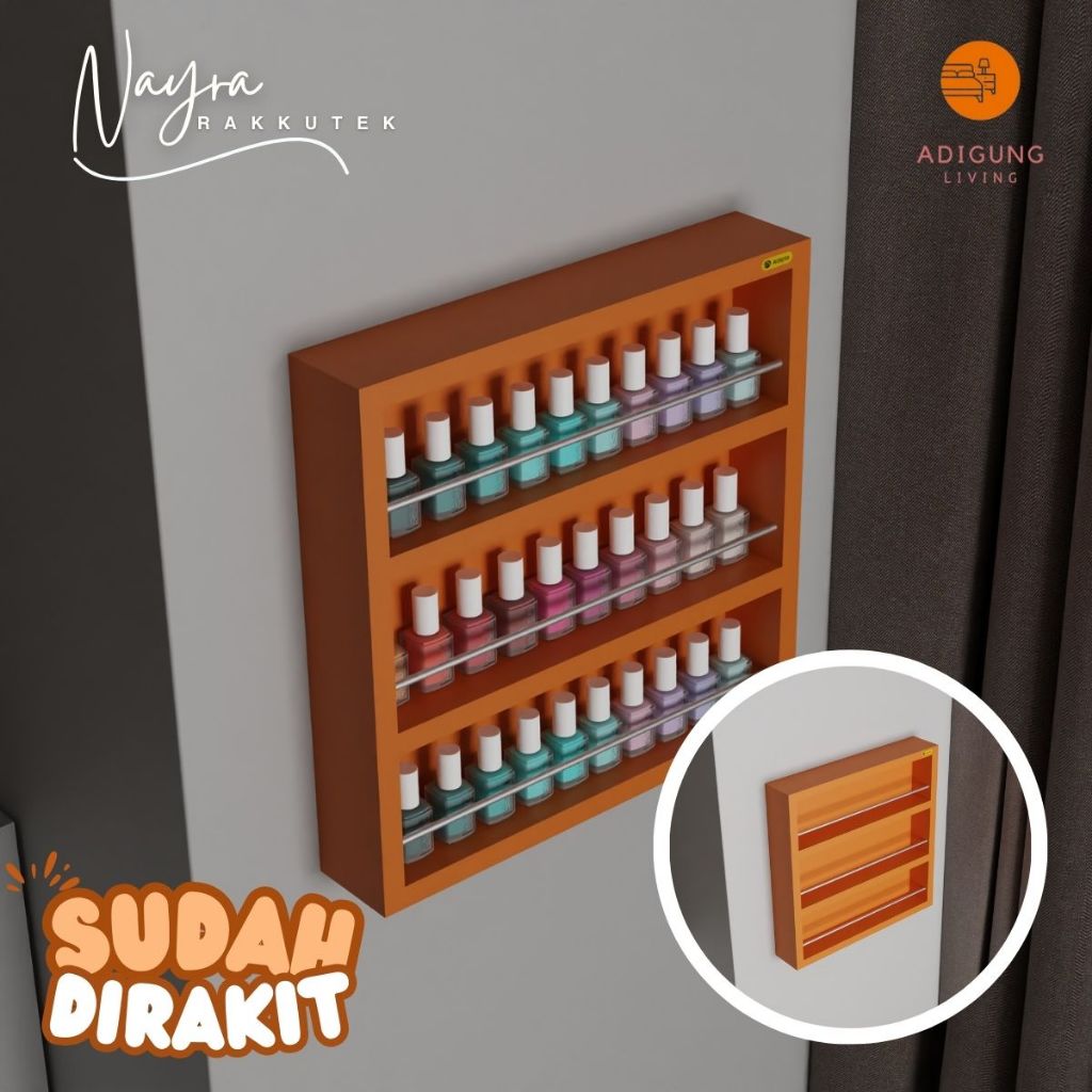 Rak Nail Art - Rak Susun Kutek Tempel Dinding - Rak Pajangan 3 Tingakat- Nayra-C67