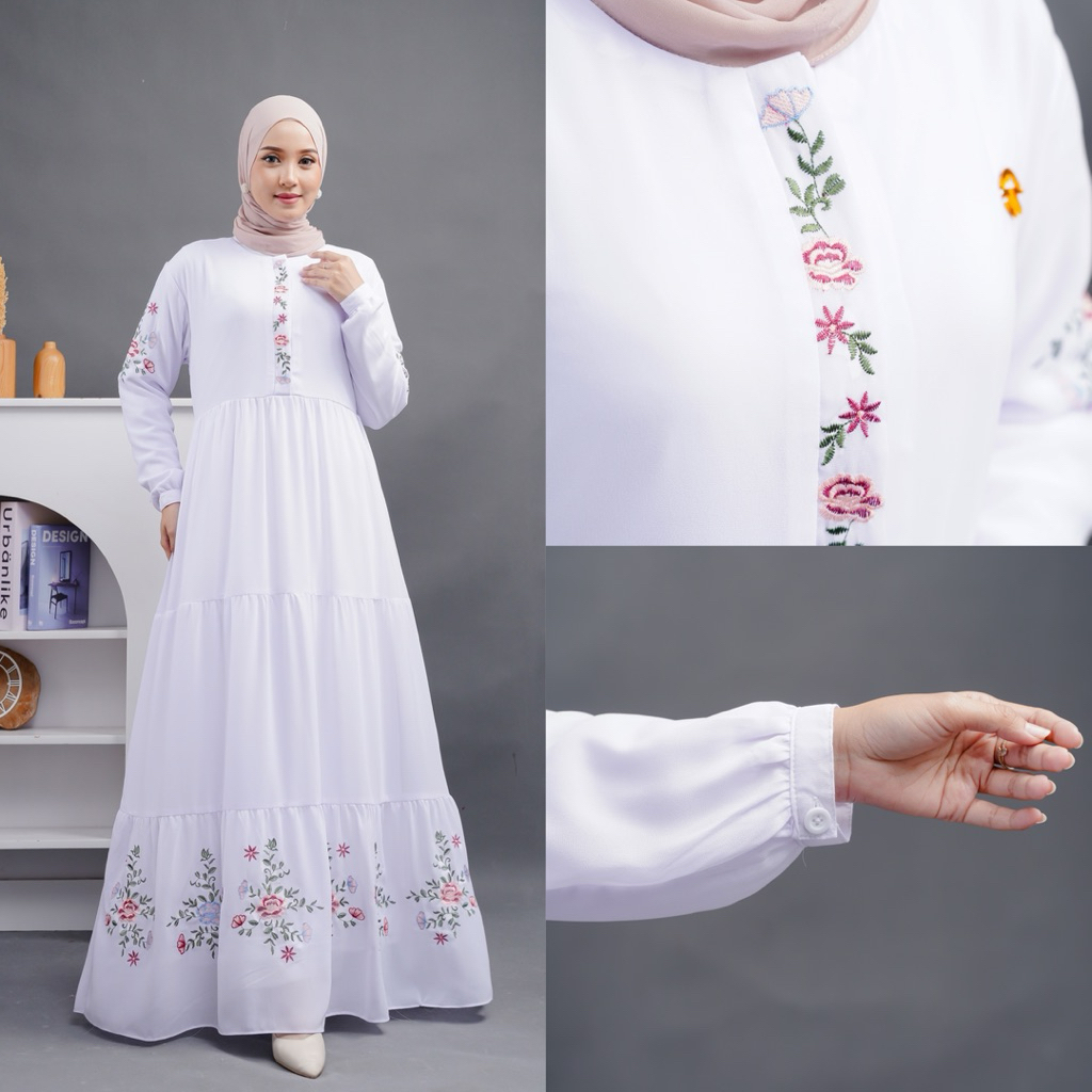 LARISSA DRESS GAMIS PUTIH BERSIH CERUTY PREMIUM BORDIR