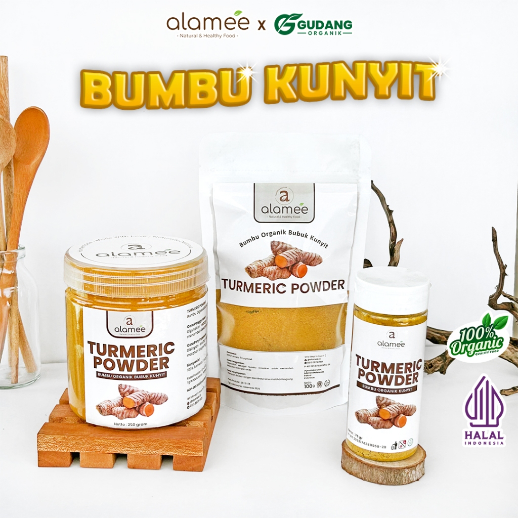 

alamee bumbu organik kunyit tanpa tambahan kata dengan rasa khas dan aroma menawarkan bumbu dapur
