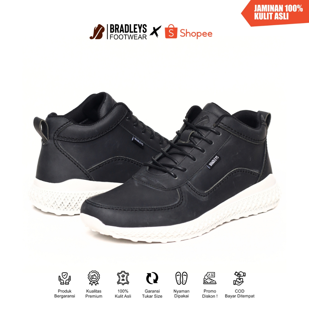 Bradleys Hero TL Sporty Black - Sepatu Kulit Kasual Sneakers Pria Material Kulit Crazy Horse
