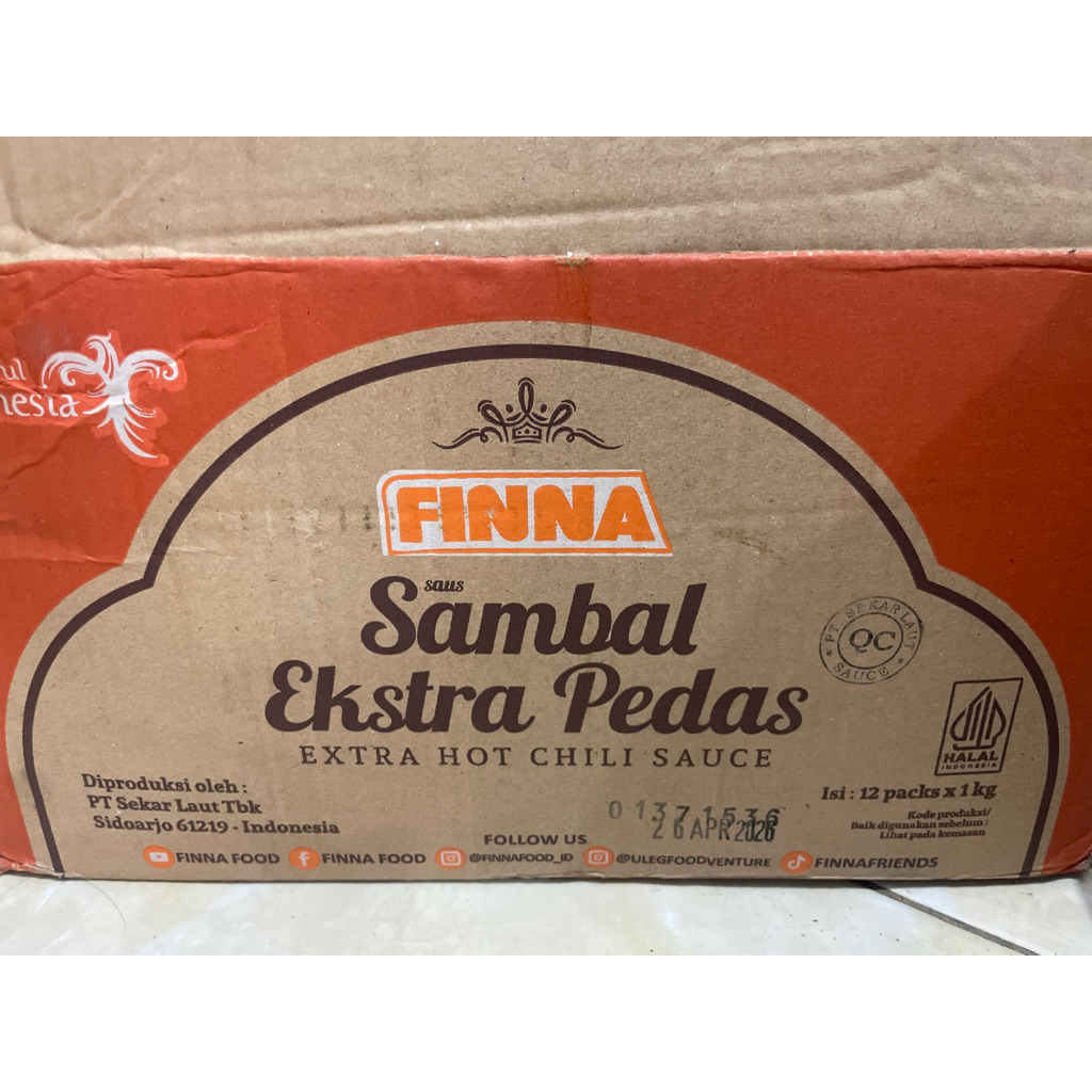 

1 dus Finna Sambal Extra Pedas 1kg isi 12 pack