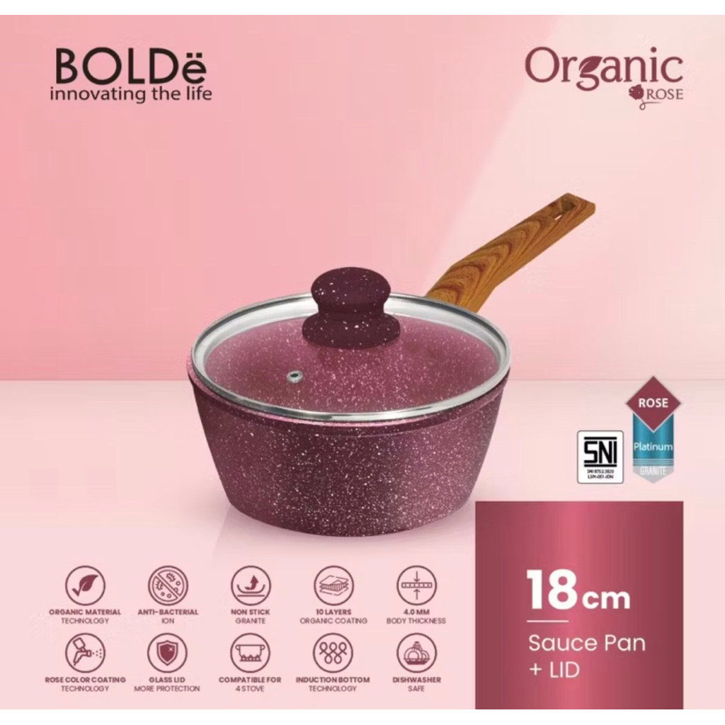 BOLDE Super Pan Sauce Pan Organic Green 18 cm - Sauce Pan Bolde Organic Rose - Saucepan Bolde - Panc