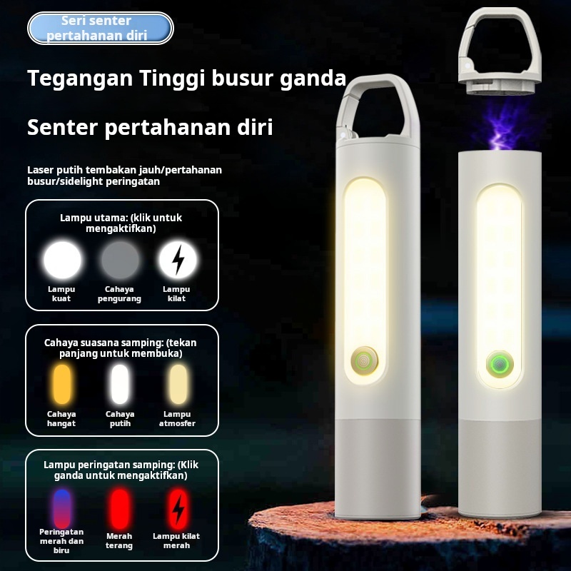 Senter Mini - Alat Setrum Busur Tegangan Tinggi Portabel / Senjata Pengaman Diri Zoom LED 800LM Buzz