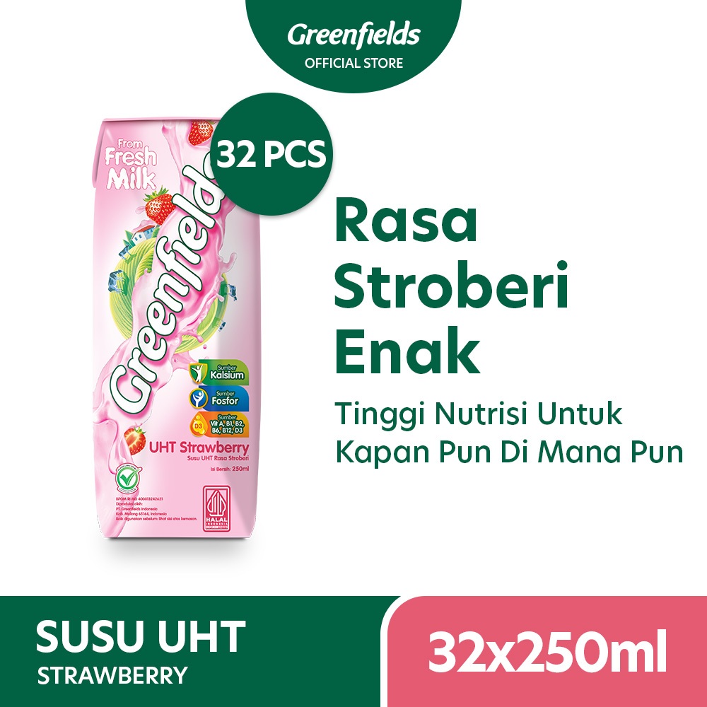 

[LEBIH HEMAT] Susu Greenfields UHT Strawberry 250ml x 1 Karton