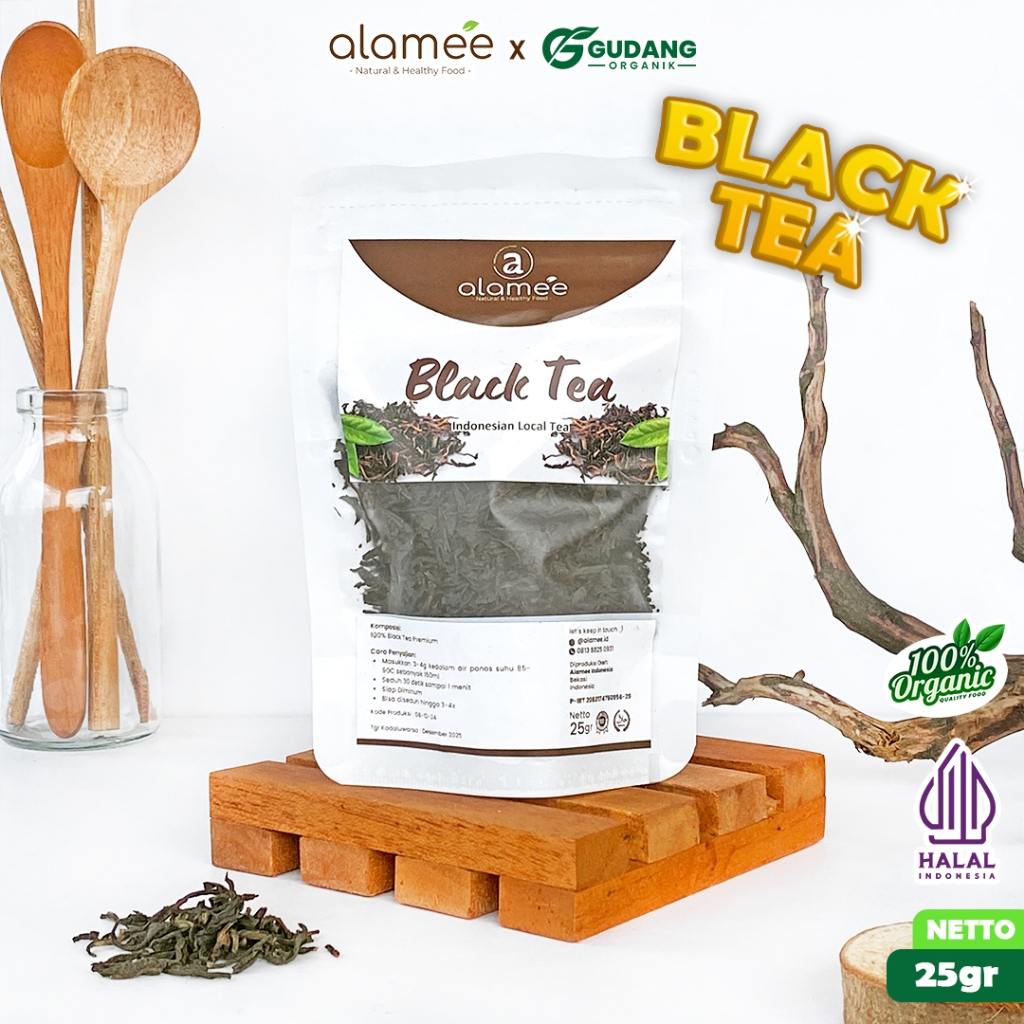 

alamee teh bunga black tea 25 gram aroma lembut rasa mendalam warna pekat tanpa bahan tambahan alami