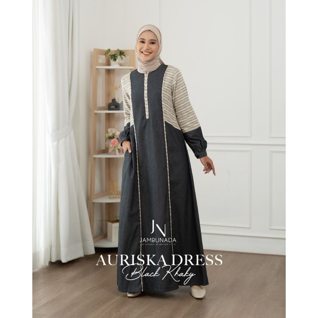 Jambunada Auriska Dress / Gamis Wanita / Gamis Premium / Gamis Warna Denim Khaky
