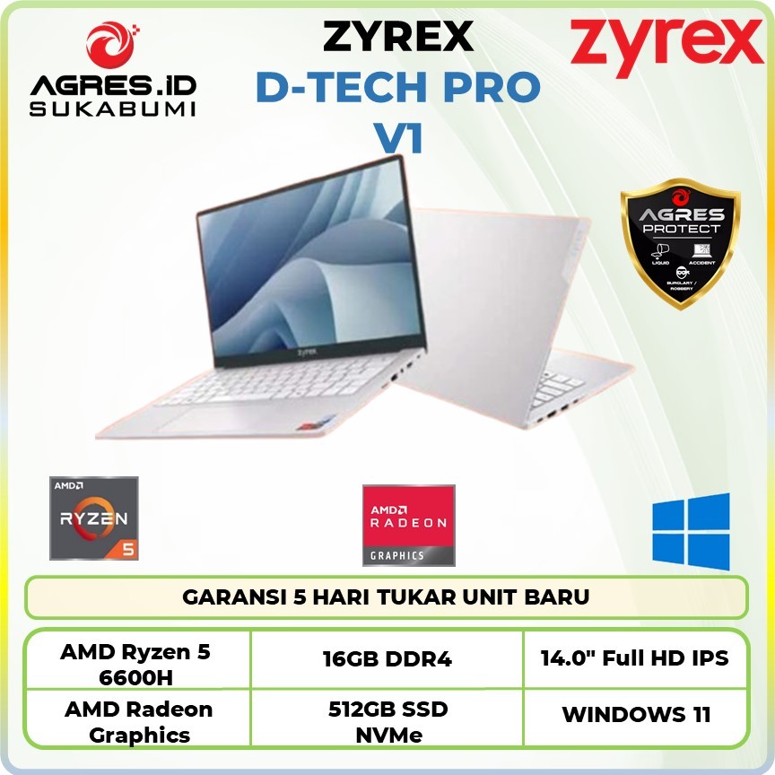 Zyrex D-TECH Pro V1 Ryzen 5 6600H 16GB 512GB Windows 11 14.0 Full HD IPS