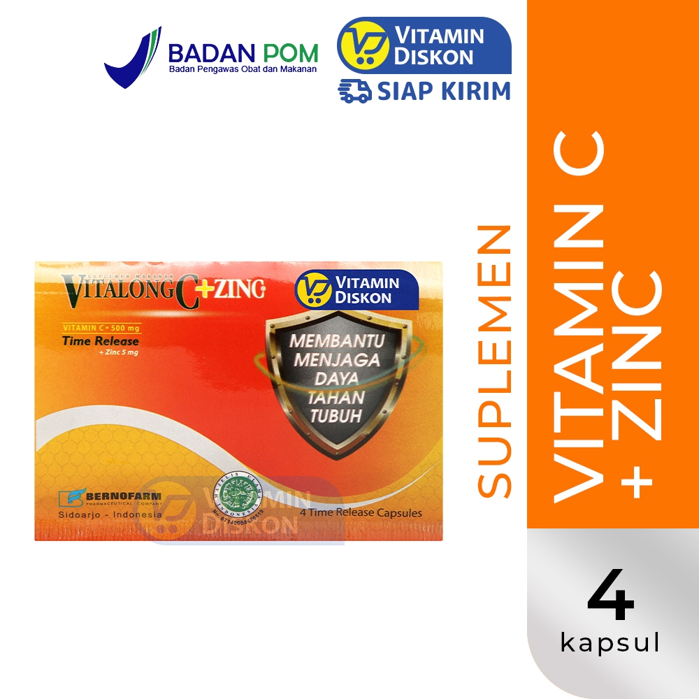VITALONG C + ZINC 1 STRIP 4 KAPSUL | Suplemen Kesehatan Tubuh, Imunitas Tubuh, Daya Tahan Tubuh, Vit
