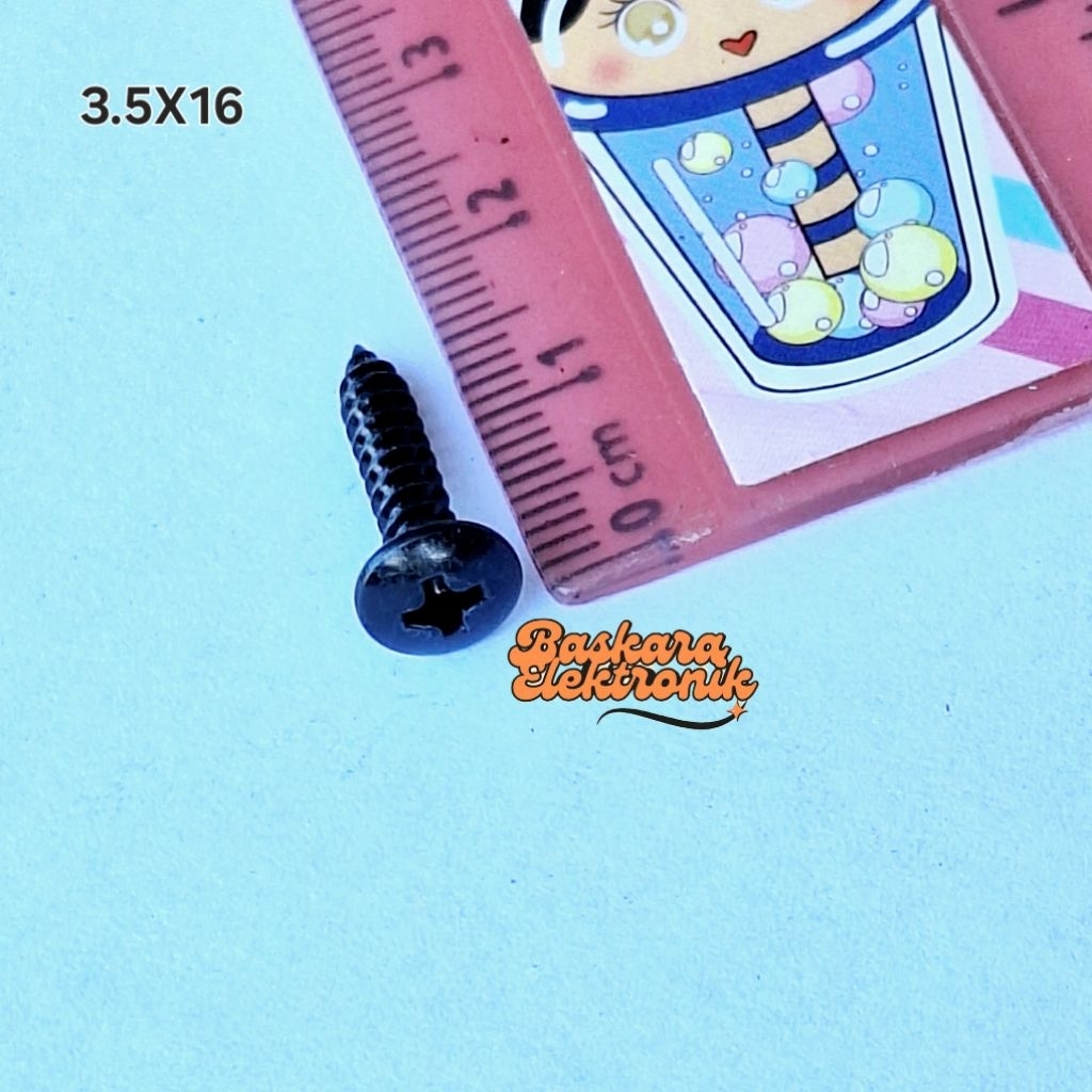 (100 Biji) Baut Tapping M3,5 Skrup Hitam Baut Speaker Payung Hitam