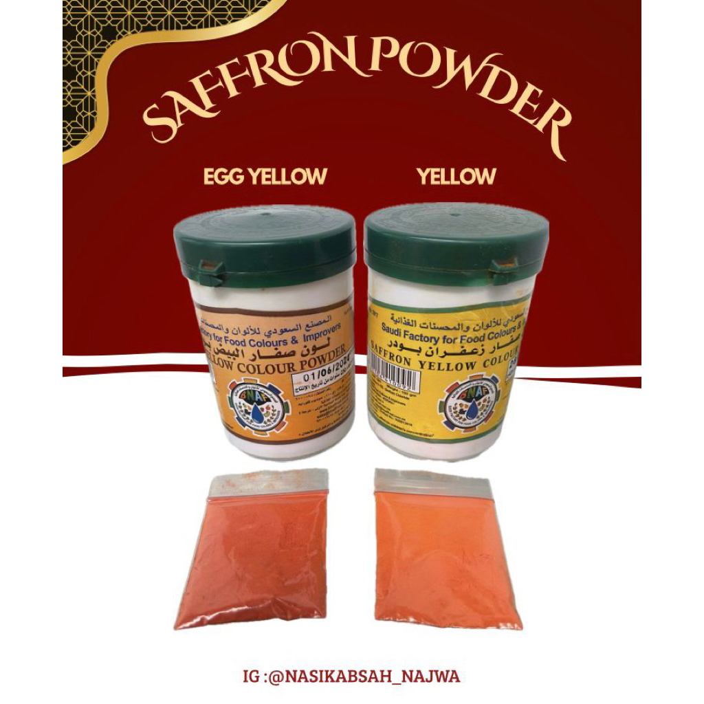 

pewarnabubukmakanan/safron/saffron/pewarnanasimamdi/nasibriyani/nasikabsah/yellow/eggyellow