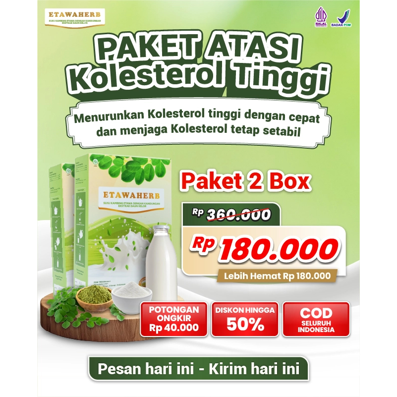 

PAKET 2 BOX Etawaherb Susu Kambing Daun Kelor Penurun Kolesterol Tinggi | Obat Kolesterol Alami, Aman Tanpa Efek Samping, BPOM & Halal | Susu Kolesterol Herbal untuk Jaga Jantung Sehat & Cegah Stroke | Minuman Herbal COD