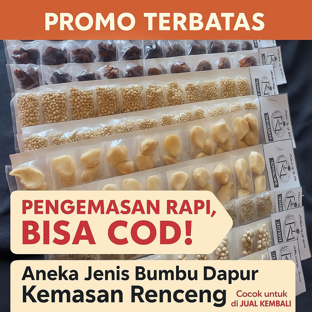 

Bumbu Dapur Kemasan Renceng Merica, Ketumbar, Jinten, Kayu Manis, Asem, kapulaga, dll