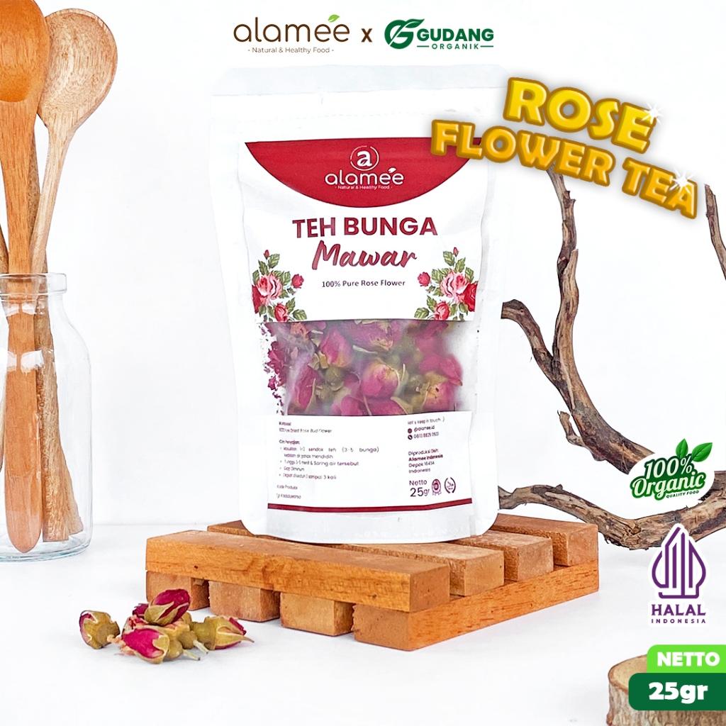

alamee teh bunga rose yang disediakan dalam 25 gram menyajikan aroma memukau menyehatkan