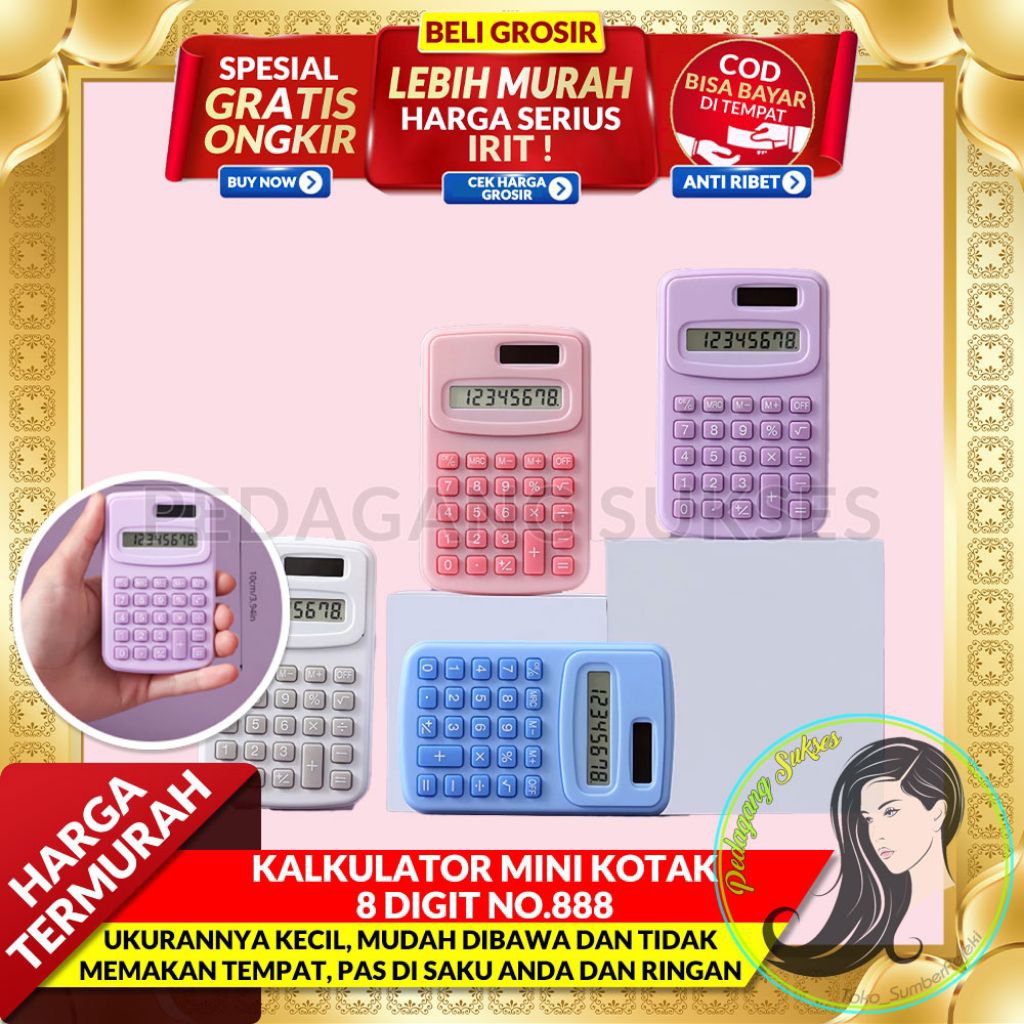 

Kalkulator Mini Kotak 8 Digit, Ukuran Saku, Warna-Warna Lucu No.888