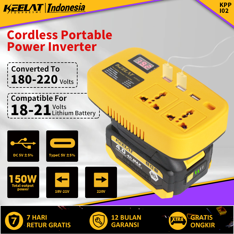 KEELAT-KPPI02 Inverter  20V ke 220V 150W - 3 USB Baterai Makita soket konverter daya multifungsi Pen