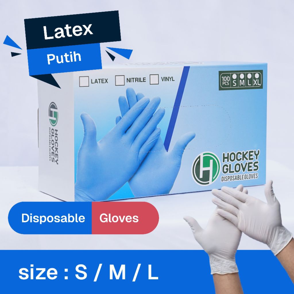 Handscoon Sarung Tangan Latex - Hockey Putih Disposable Gloves exam/medis/food