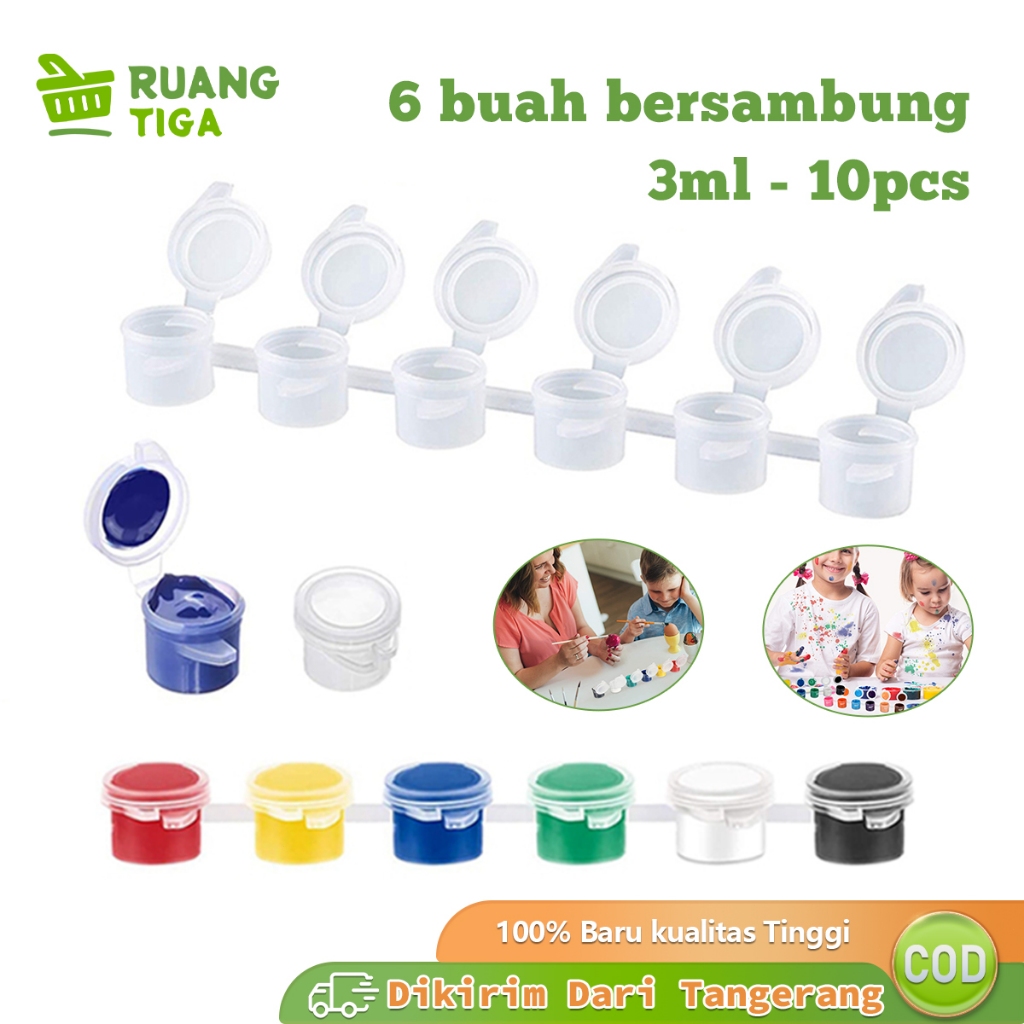 

10pcs Pot Cat Plastik Renteng 6x3ml Empty Paint Cups Strips Tabung Tempat Cat Mini