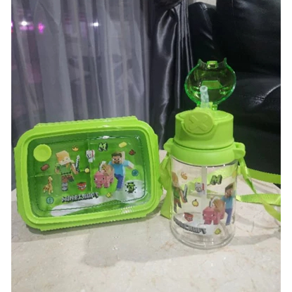 Lunch box set 3905 Kotak makan botol minum set karakter Minecraft Mine Craft BPA FREE