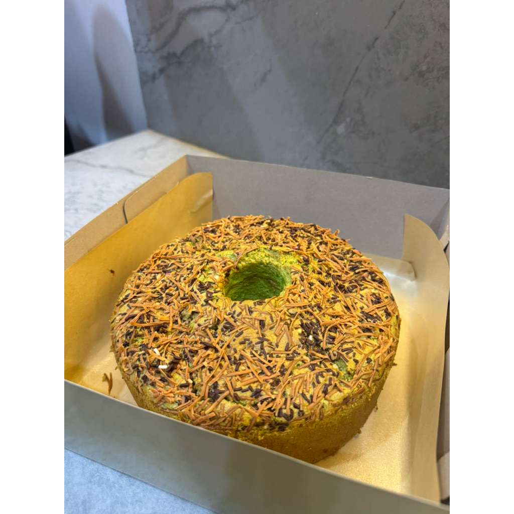 

Pandan Chiffon Cake Topping atas Cheese+Meses coklat