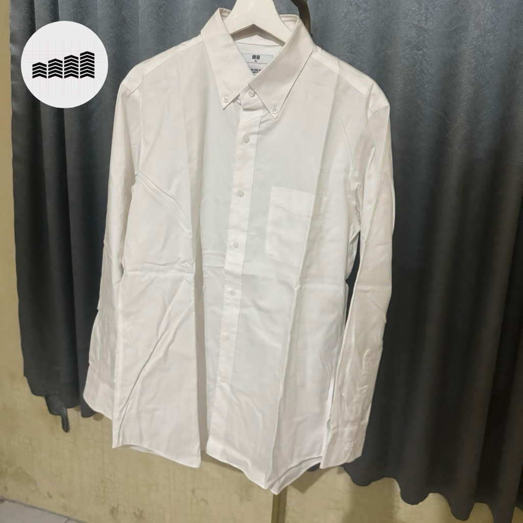Uniqlo - Kemeja Formal Pria Super Non Iron Slim Fit Shirt | Long Sleeve Button Down Collar Size XL b