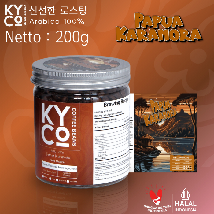 

Biji Kopi Arabika Papua Karamora 200 gram - Full Wash Grade 1 | Roast Beans | Brewing | Medium Roast | Fillter | Blend Kopi | Kiyowo Coffee Roastery