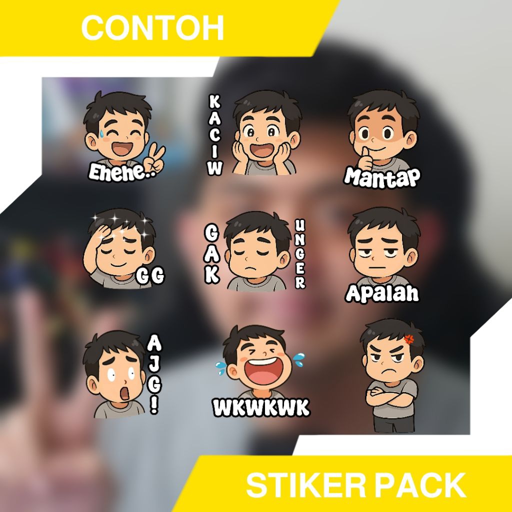 

Sticker WA Custom Ekspresi Lucu / Karakter Sesuai Request - Bisa Wajah Sendiri!