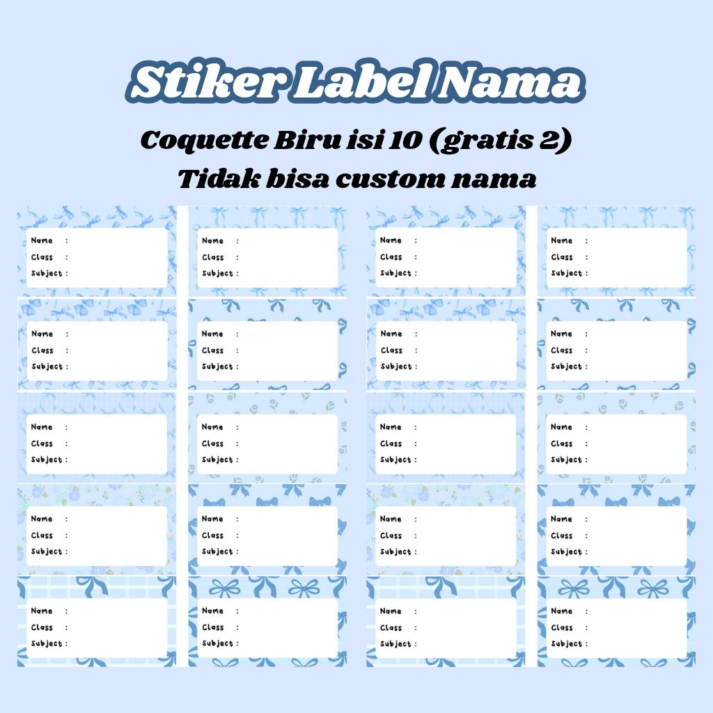 

♡ (isi 12) Stiker Label Nama Buku Tulis Tema Coquette Biru ♡ MINIMAL BELANJA 10RB - TIDAK BISA CUSTOM NAMA