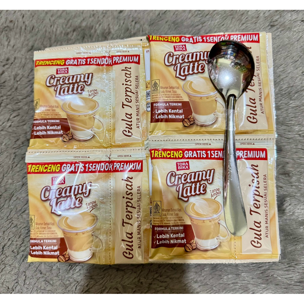 

Torabika creamy latte Renceng free sendok (22gr x 10rtg)