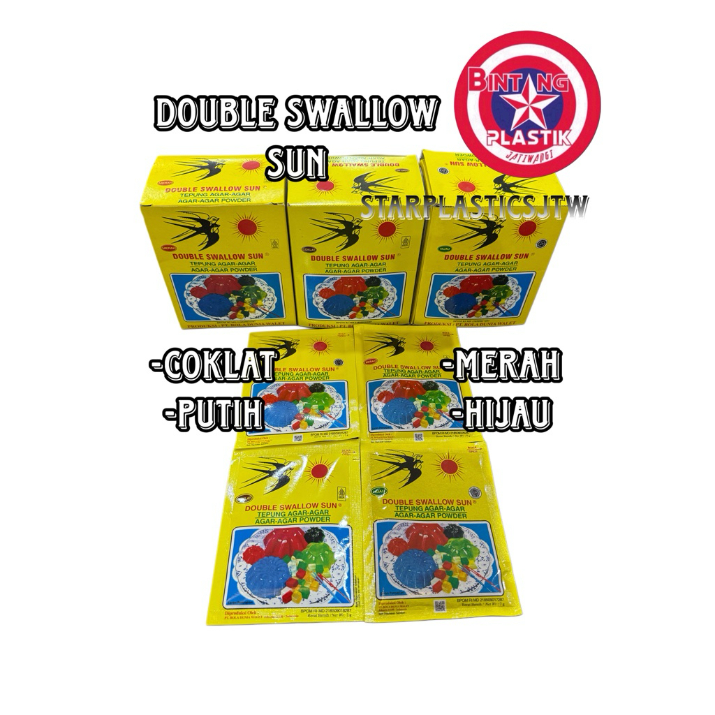 

TOP BRAND!! Agar-Agar Double SWALLOW Sun Pudding Agar warna komplit hijau,merah,coklat dan putih @1pcs