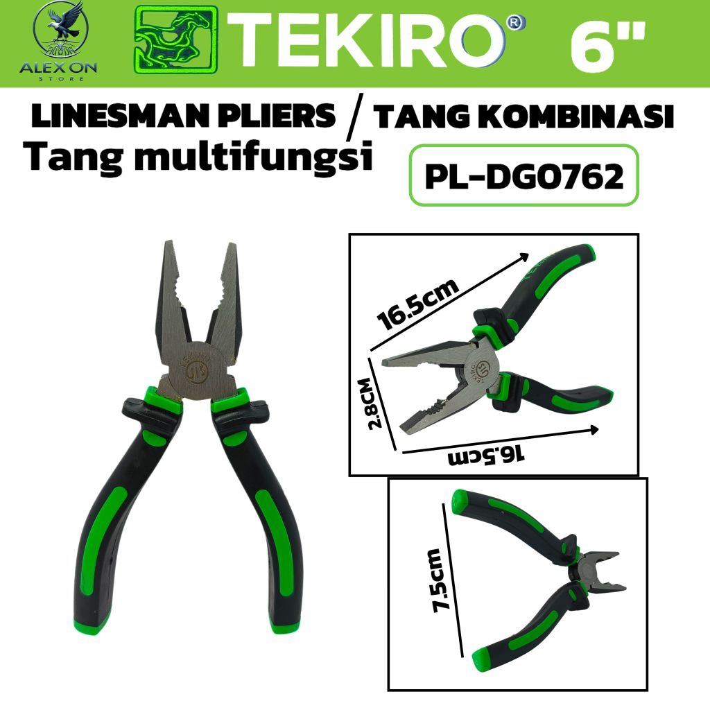 TANG KOMBINASI, TANG PEMOTONG KAWAT, TEKIRO 6" LINESMAN PLIERS