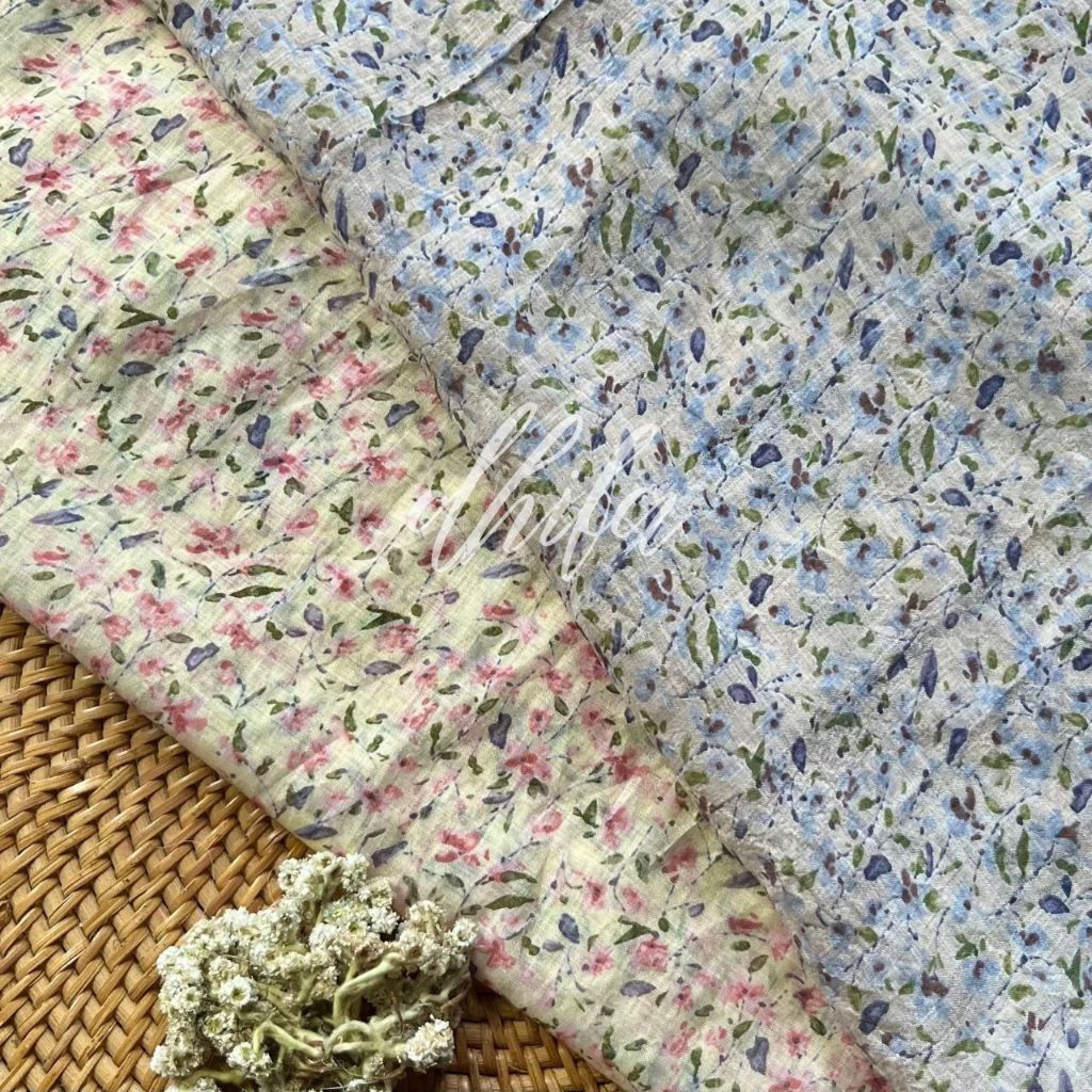 kain katun silky sutra premium motif bunga kecil / kain katun motif bunga halus lembut
