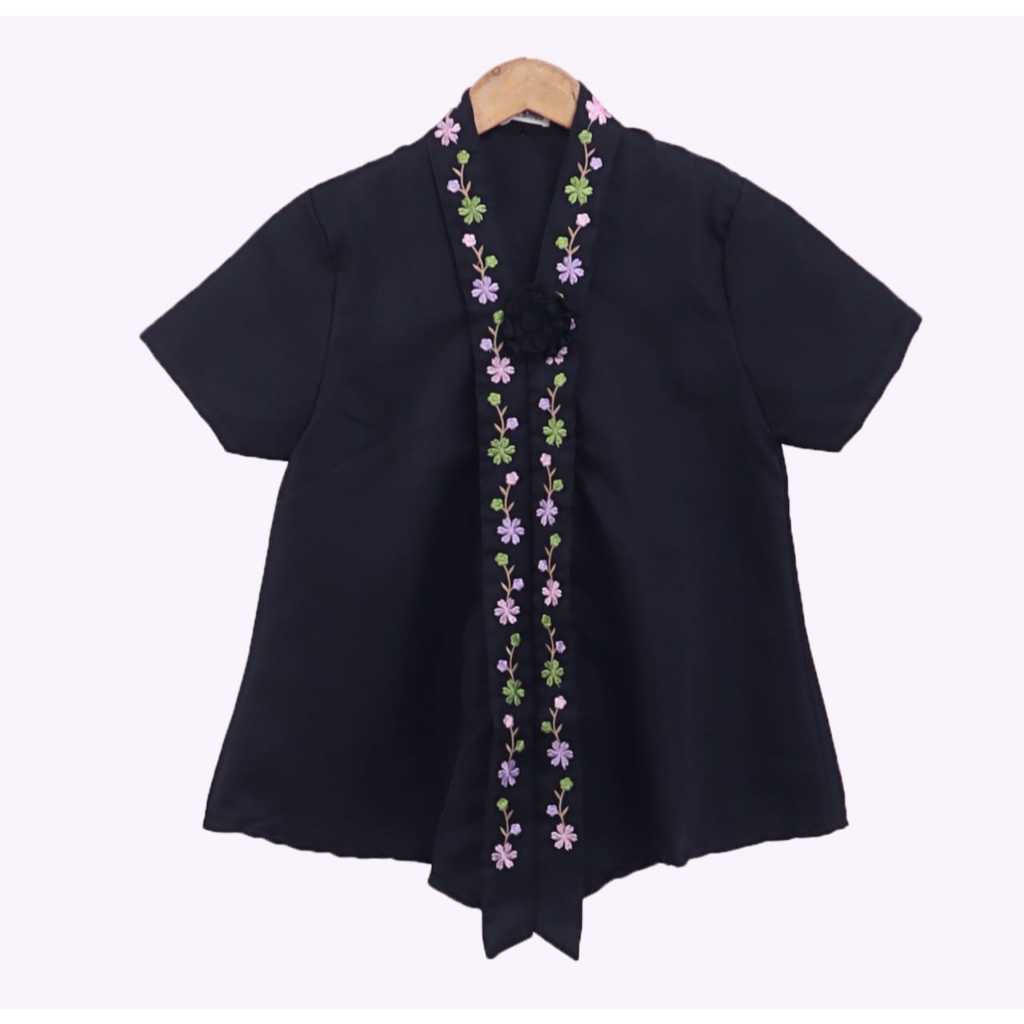 Kebaya Encim Bordir Bunga Lengan Pendek Hitam KeroncongBusana