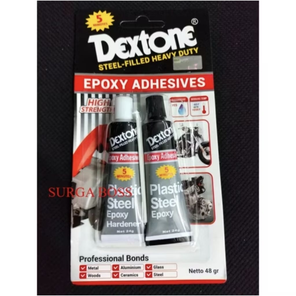 

LEM BESI merk DEXTONE 5 MENIT EPOKSI 48gr ( minimal pembelian 12pc )
