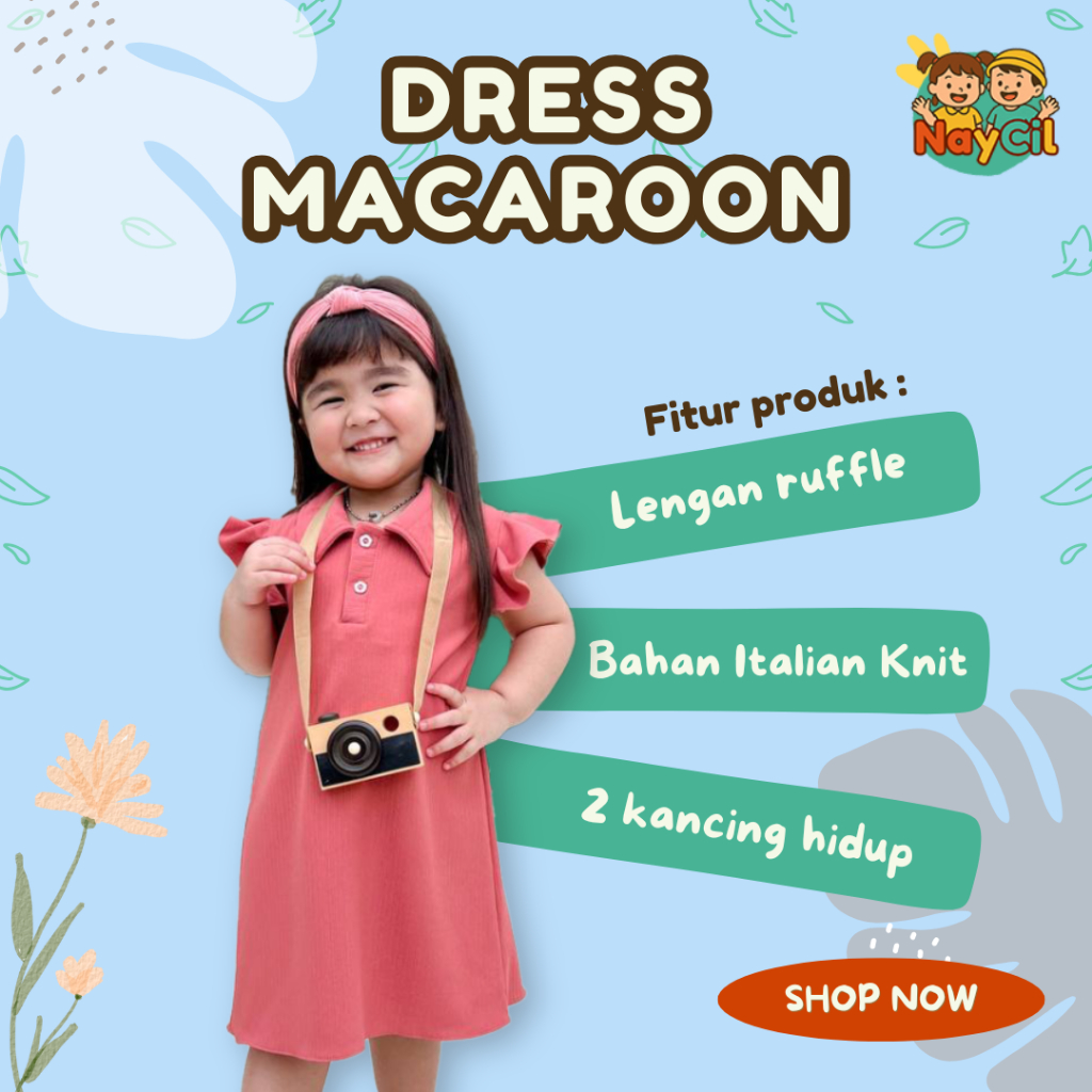 NAYCIL – Dress Anak Knit Pink Pastel | Lengan Ruffle + kerah | Gaya Korea OOTD Usia 2–3 Tahun