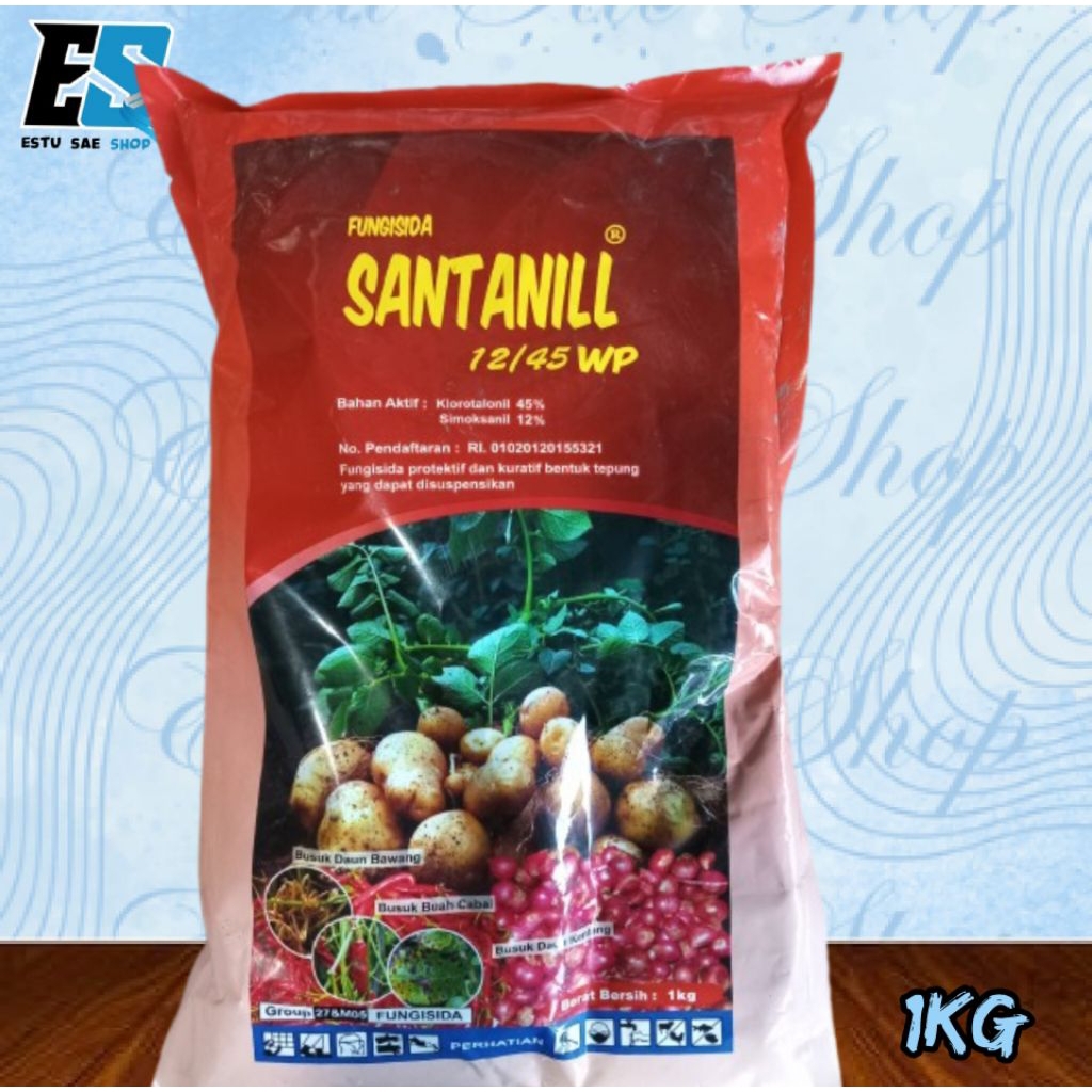 Fungisida protektif dan Kuratif SANTANILL 12/45 WP 1KG, Bahan Aktif : Klorotalonil 45g/l + Simoksani