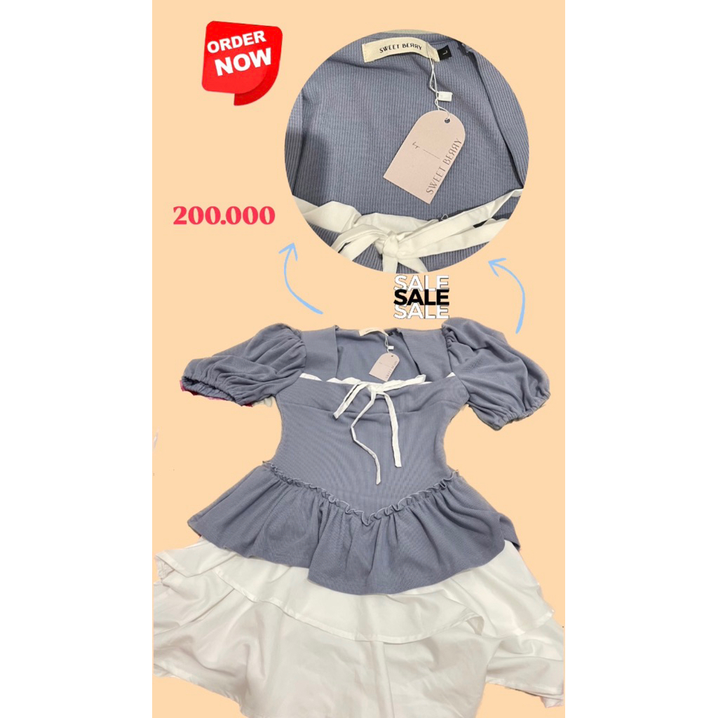 DRESS WANITA KOREAN DUSTY BLUE