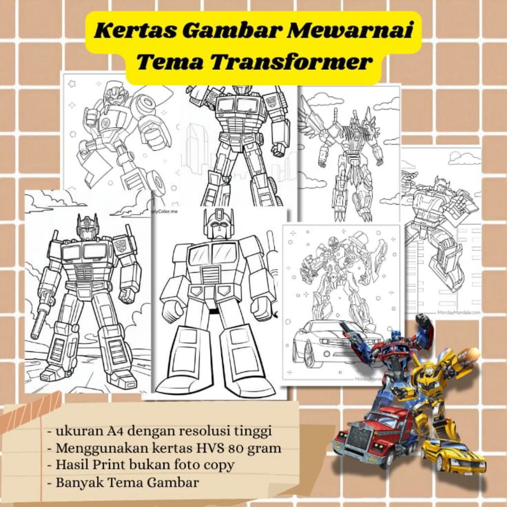 

20 LEMBAR KERTAS MEWARNAI ANAK TEMA TRANSFORMER (READY LANGSUNG KIRIM)