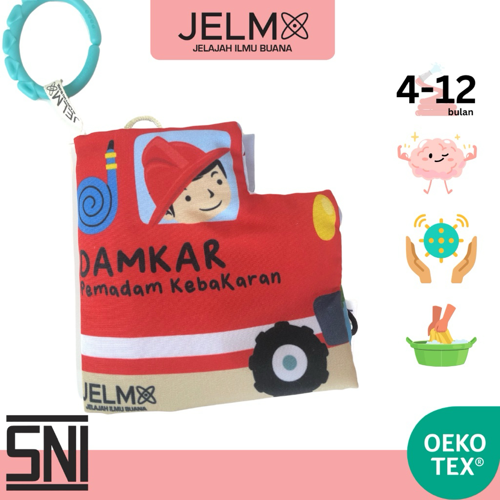 JELMA Sensory Soft Book Baby Toddler Pretend Play | Buku Kain Bantal Bayi 3D - Profesi Damkar