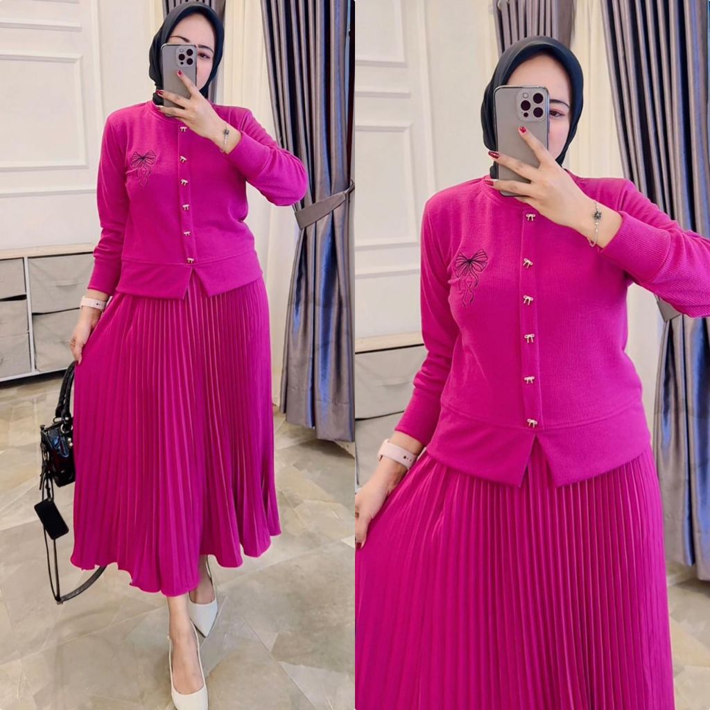 SETELAN ROK  PRISKET AMORA MODEL KANCING PITA TERBARU