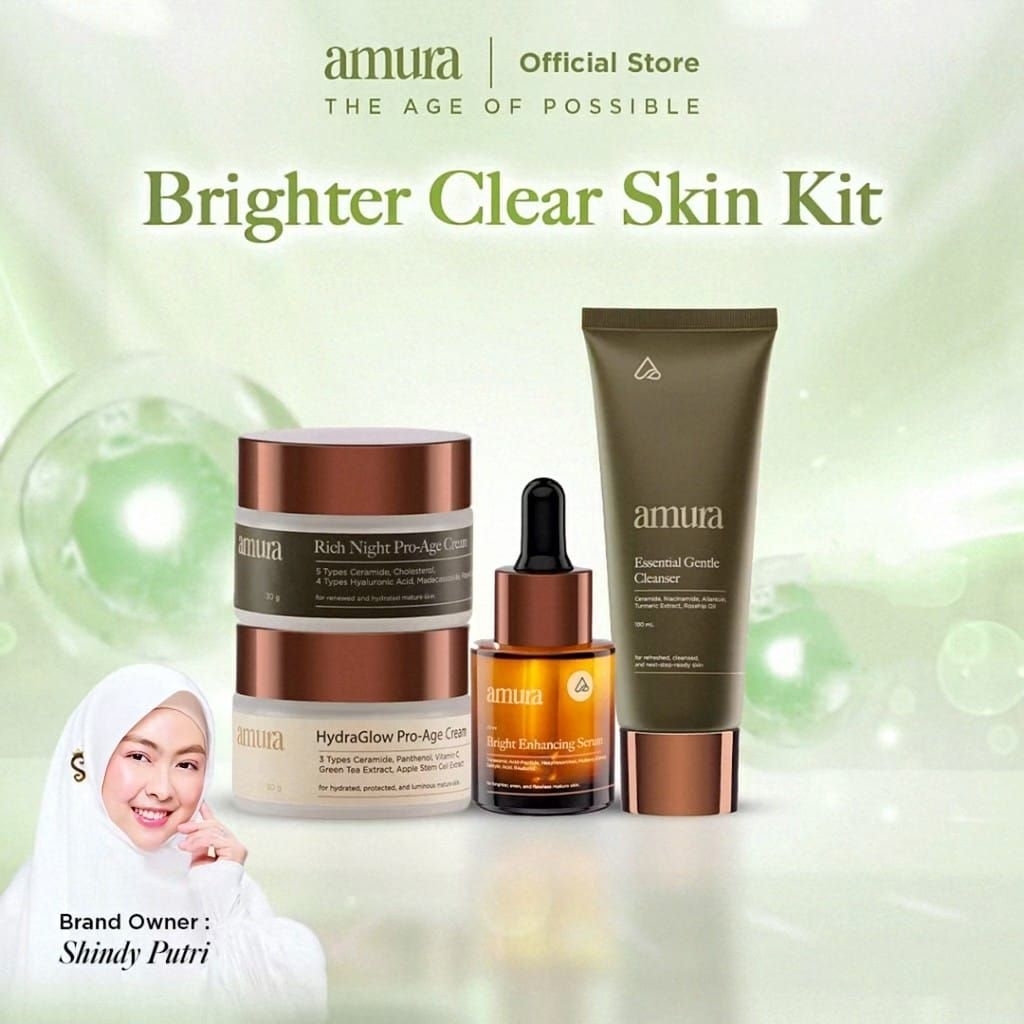 [Bundling] Amura Brighter Clear Skin Kit - Facial Wash, Enhancing Serum, Day Cream dan Night Cream