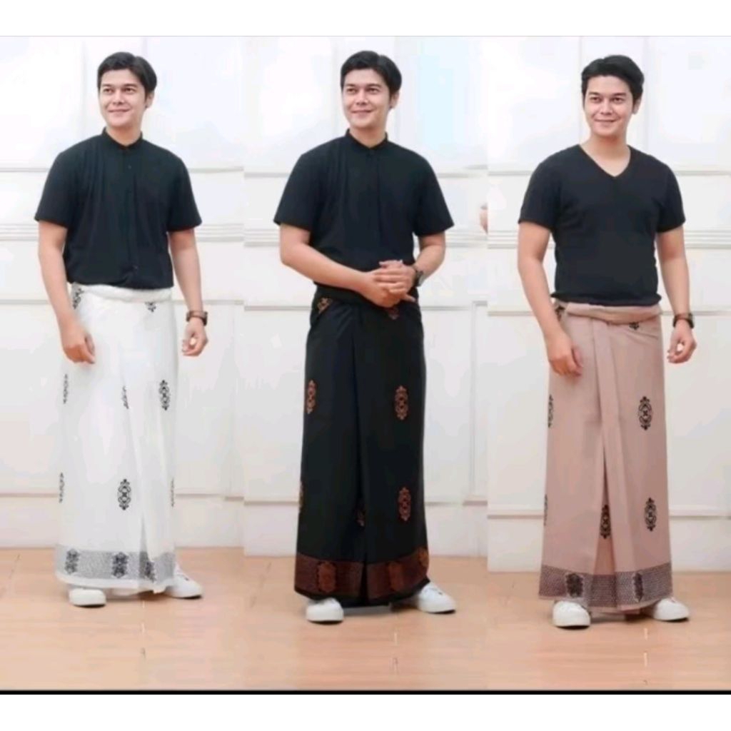 Paket 3 Pcs Sarung Batik Dewasa Muslim Motif Sarwon Hitam Balimun Bahan Poli Katun Halus Adem Simpel