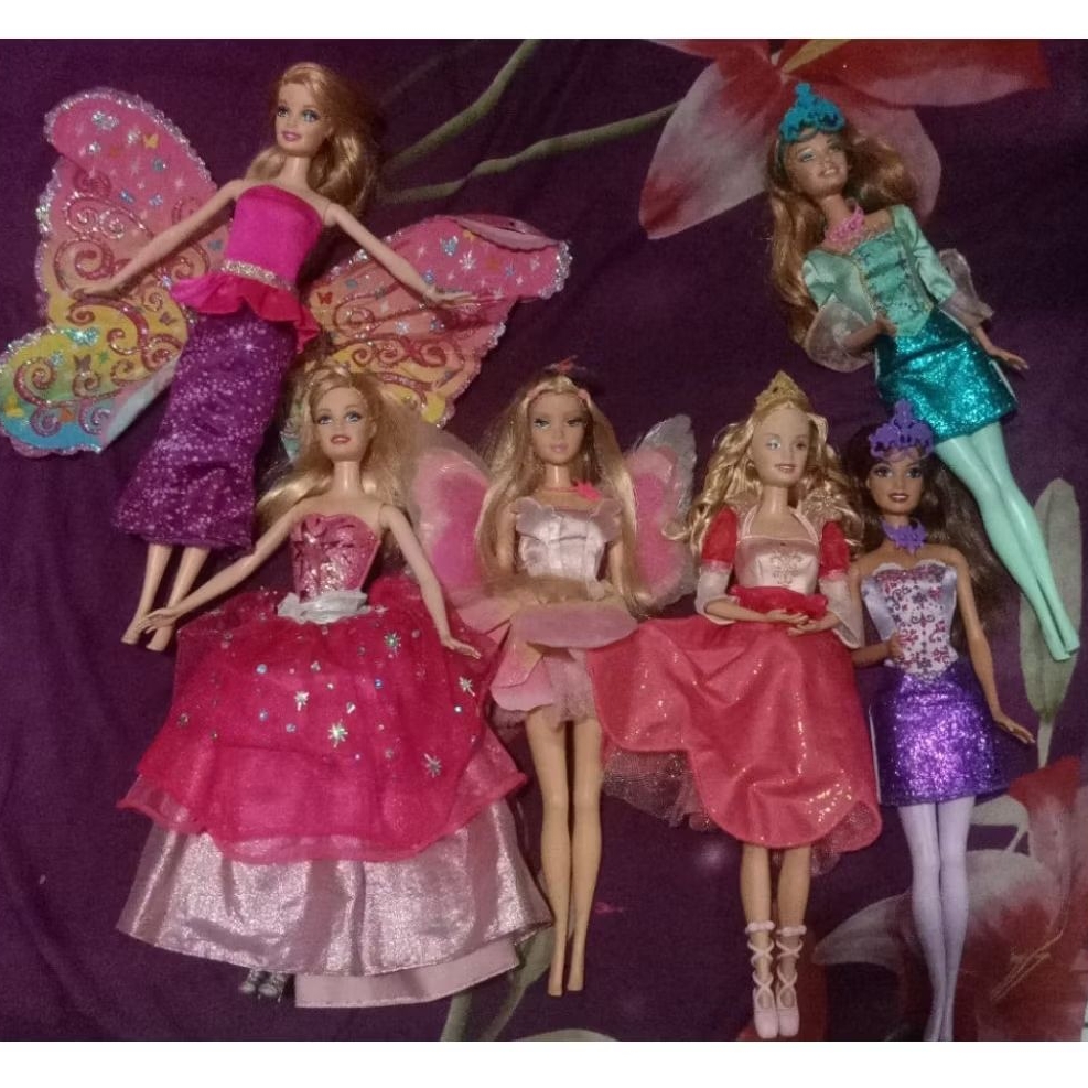 Barbie movie collection, fairy secret, fairytopia Elina, barbie 12 dancing genevieve, musketeers dol