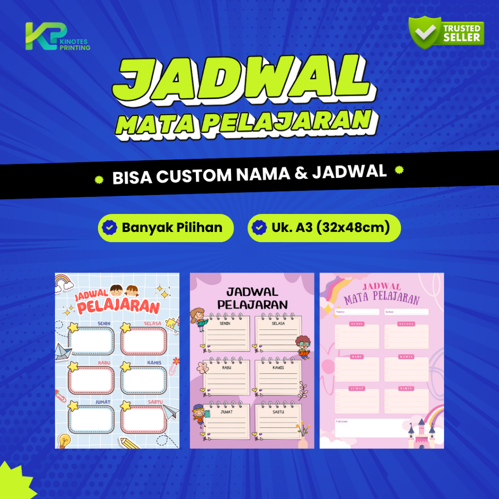 

POSTER JADWAL MATA PELAJARAN SEKOLAH ANAK CUSTOM NAMA DAN JADWAL