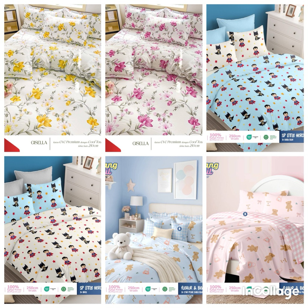 Sprei katun CVC star collection motif gisella 2 warna,sp little heroes 2 warna,fleaur bear 2 warna (