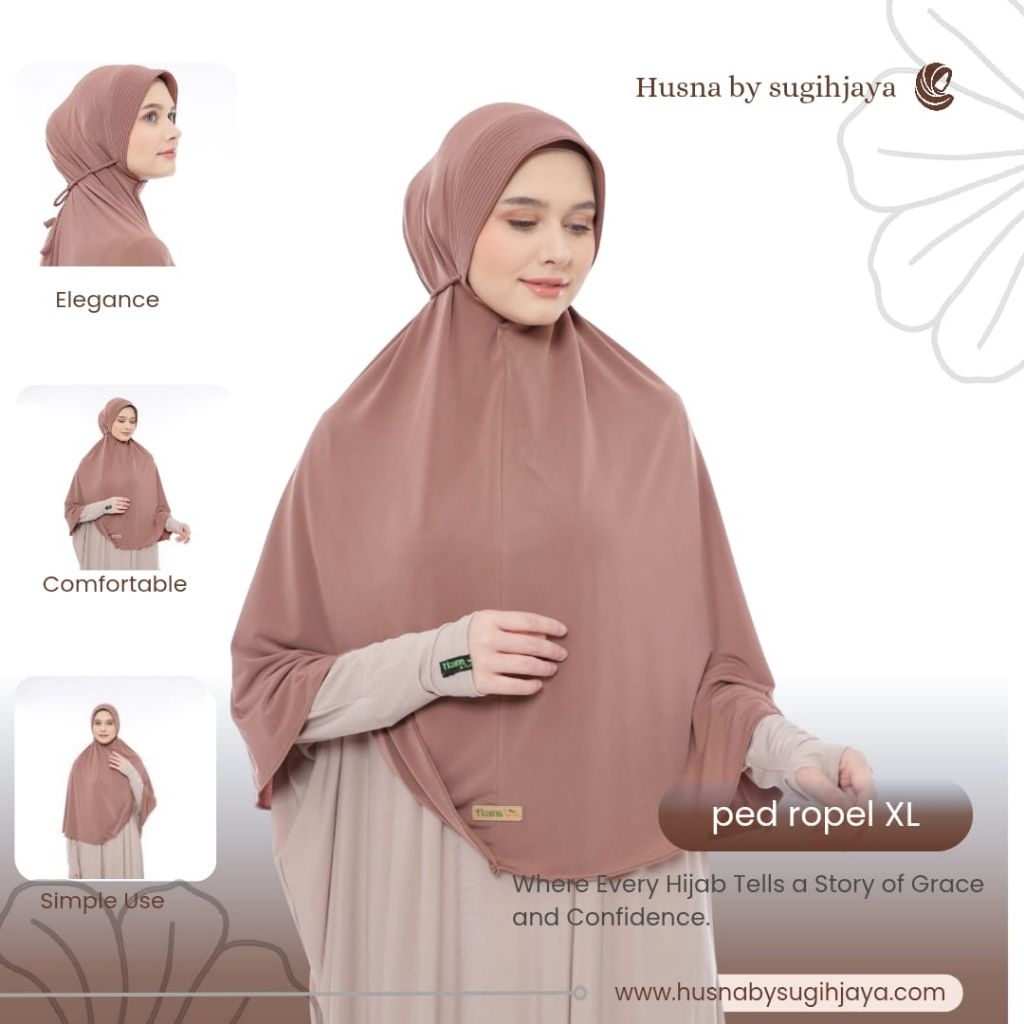 Jilbab Ropel XL Jersey HUSNA untuk Bergo dan Jilbab Jumbo dengan Detail Tali Tambang