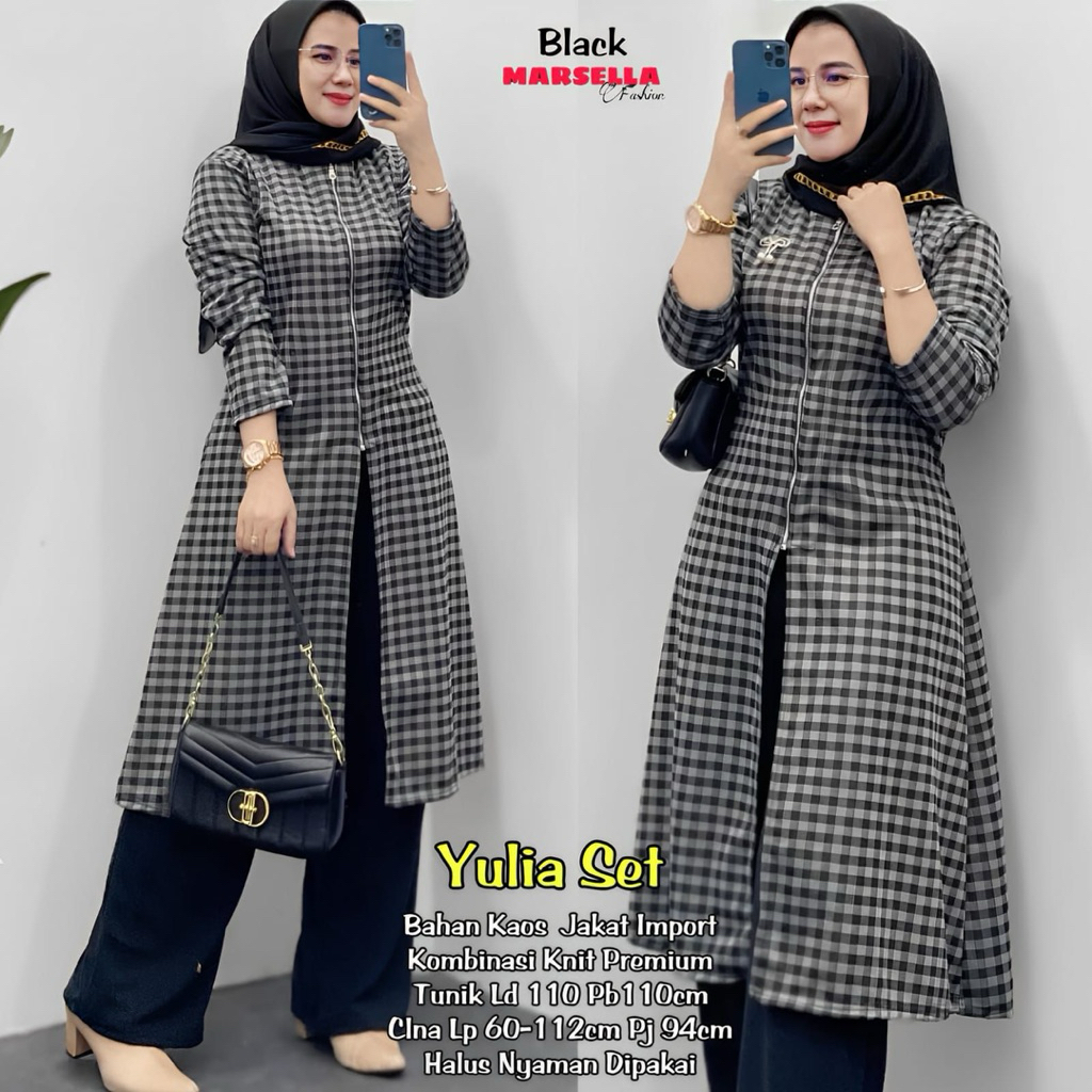YULIA SET Setelan Wanita Tunik + Celana Bahan Premium Import Nyaman Adem Dipakai by Marsella Fashion